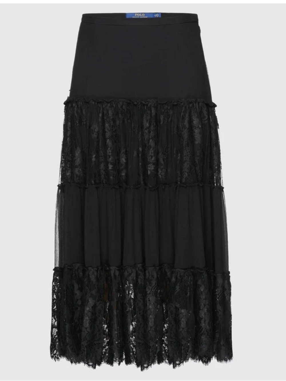 Ralph Lauren Black Tiered Lace Midi Skirt